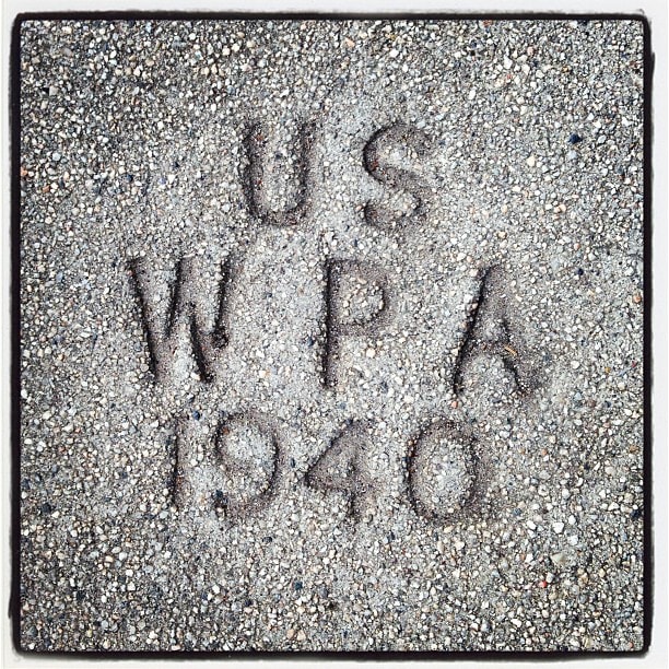 Sidewalk stamp outside of the Riddick Center, from the Works Project Administration. Unfortunately this was removed when Overland Avenue was widened for the Expo Line light rail in 2014.